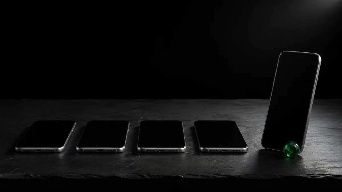 Bir masada App Store sayfasını gösteren telefon; yanında basılı bir sözleşme ve imza satırının üstünde duran büyüteç